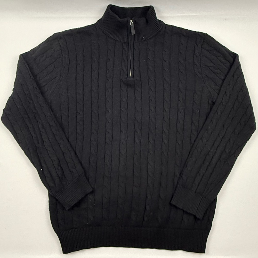 Collars & Co Mens Black 100% Cotton Cable Knit Quarter Zip Sweater Size M